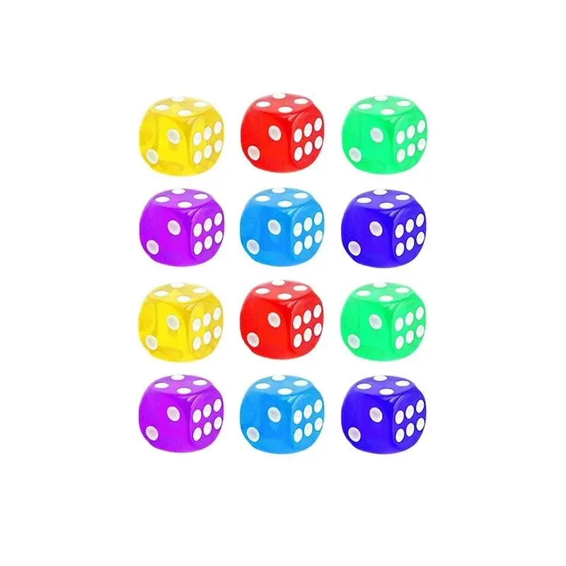 12-48PCS 6 Sided Games Dice Transparent Coloured Game Play Toy Bulk Board Game