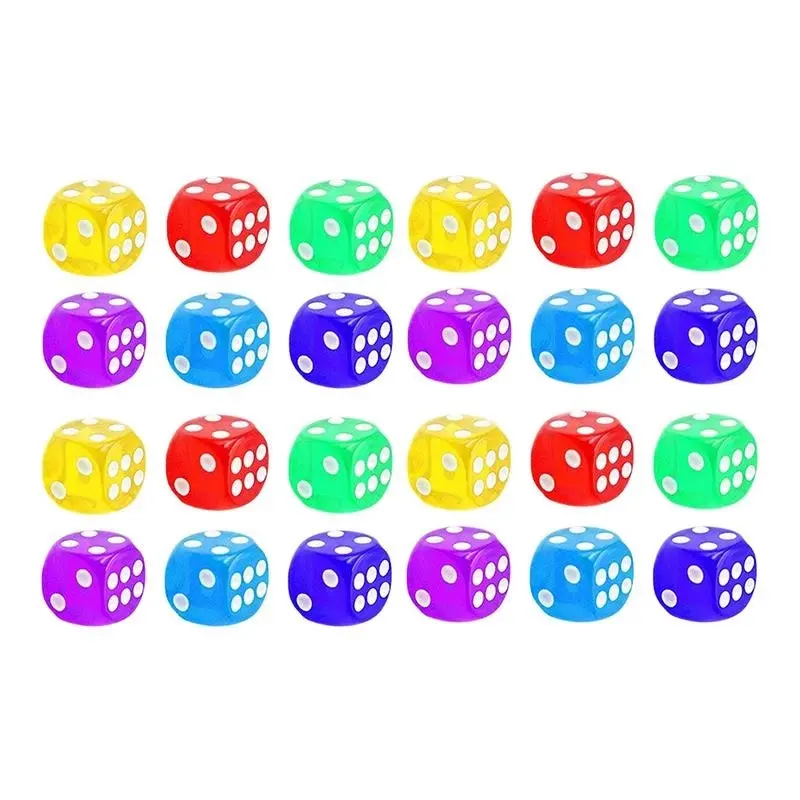 12-48PCS 6 Sided Games Dice Transparent Coloured Game Play Toy Bulk Board Game