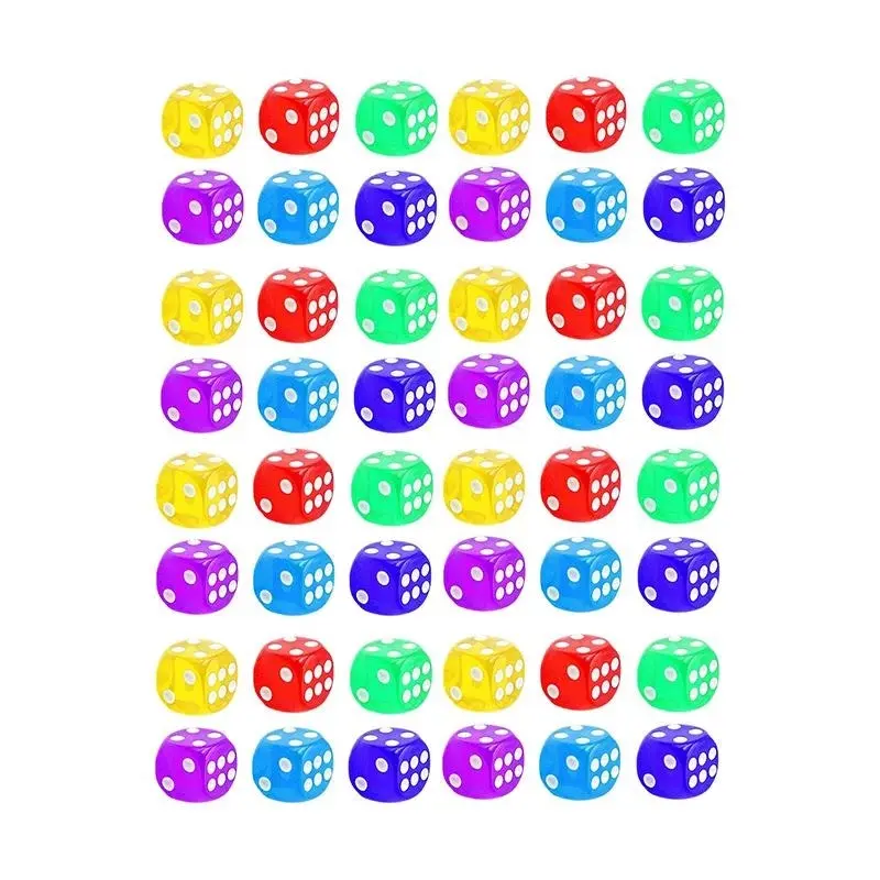 12-48PCS 6 Sided Games Dice Transparent Coloured Game Play Toy Bulk Board Game