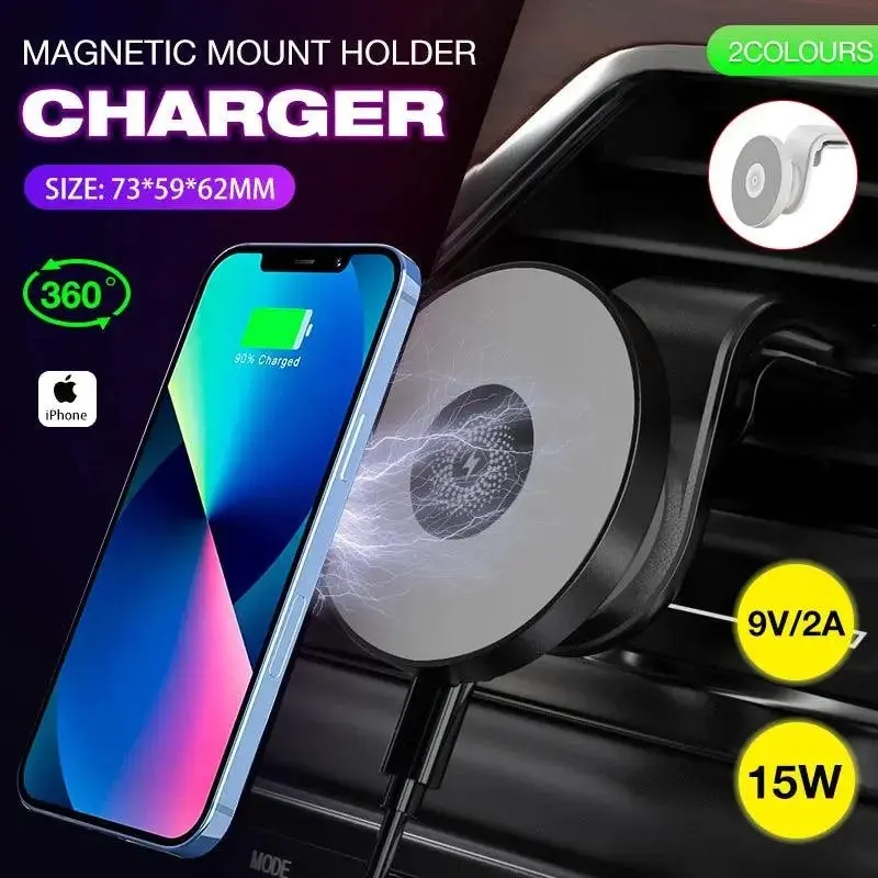 Wireless 15W Magnetic Car Mount Holder Charger For Iphone 13 12 Pro Max Magsafe