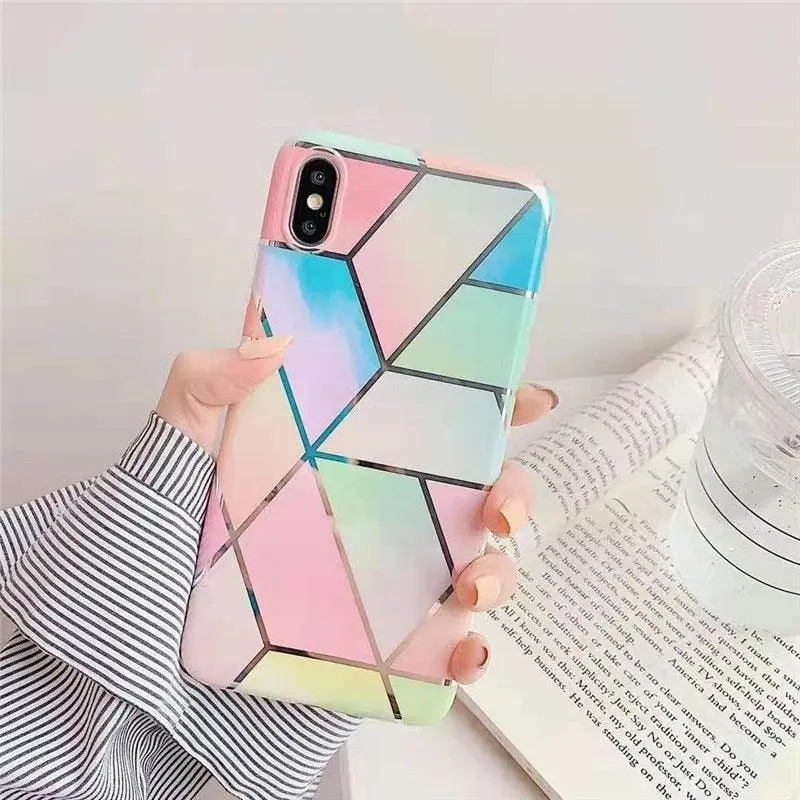 Rainbow Case for iPhone 14 13 12 11 Pro Max XR XS Marble Phone Shockproof Cover Silicone