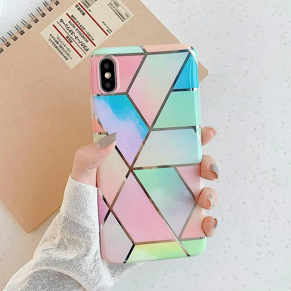 Rainbow Case for iPhone 14 13 12 11 Pro Max XR XS Marble Phone Shockproof Cover Silicone