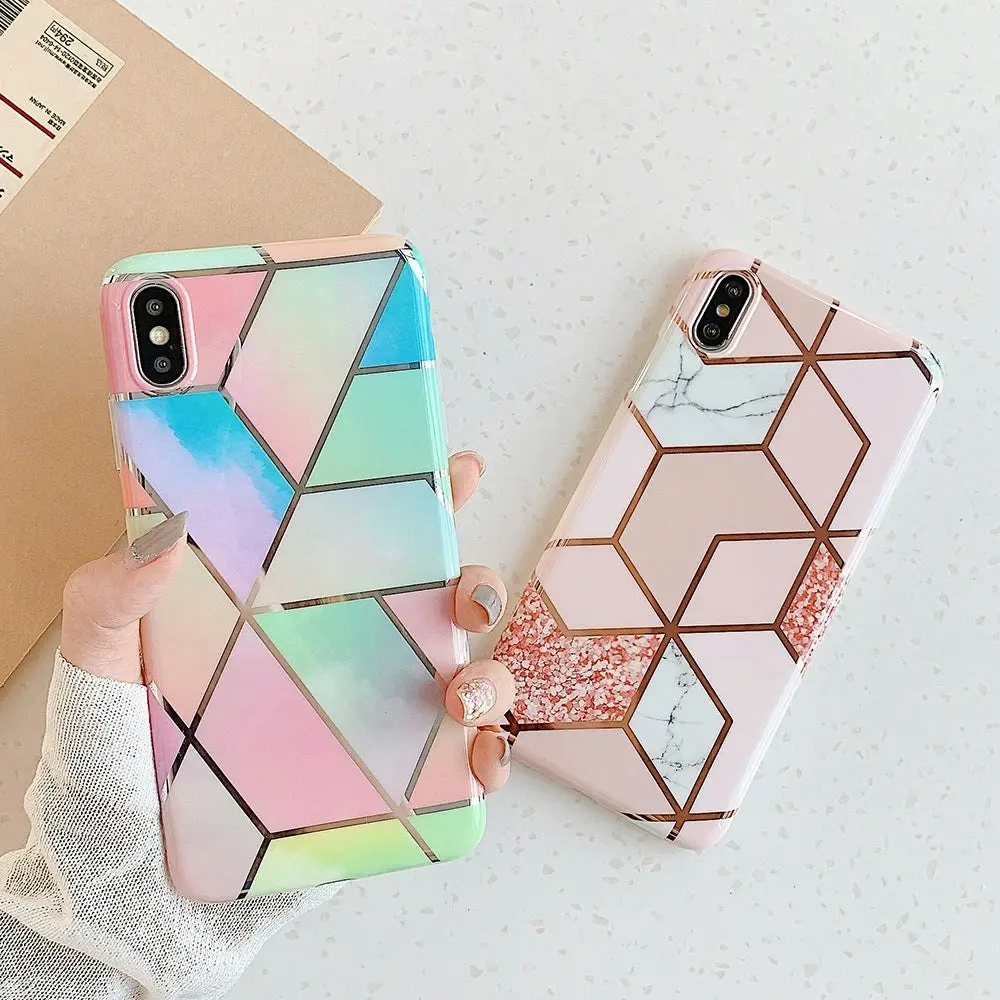 Rainbow Case for iPhone 14 13 12 11 Pro Max XR XS Marble Phone Shockproof Cover Silicone