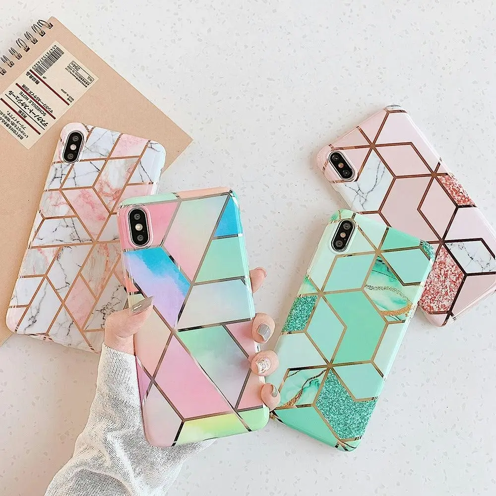 Rainbow Case for iPhone 14 13 12 11 Pro Max XR XS Marble Phone Shockproof Cover Silicone