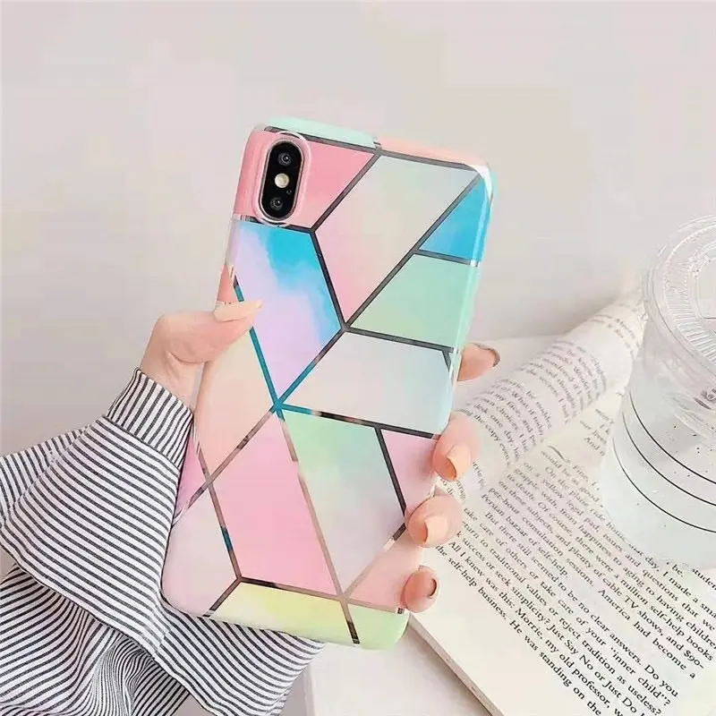 Rainbow Case for iPhone 14 13 12 11 Pro Max XR XS Marble Phone Shockproof Cover Silicone