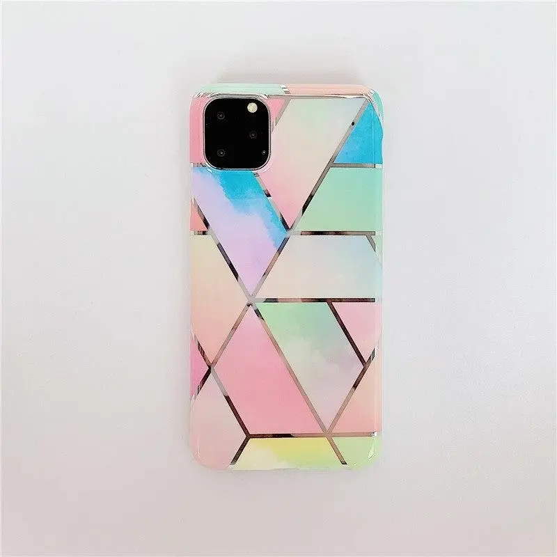 Rainbow Case for iPhone 14 13 12 11 Pro Max XR XS Marble Phone Shockproof Cover Silicone