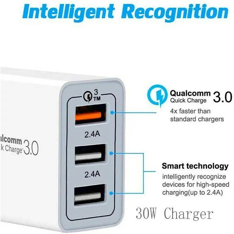 30W Qualcomm 3Port Qc3.0 Fast Charging Usb Wall Charger Adapter For Iphone Au