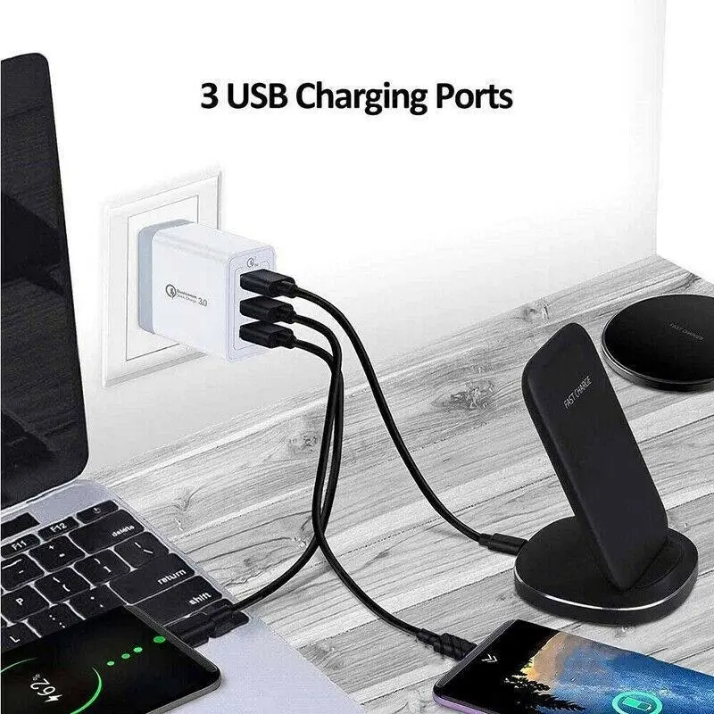 30W Qualcomm 3Port Qc3.0 Fast Charging Usb Wall Charger Adapter For Iphone Au