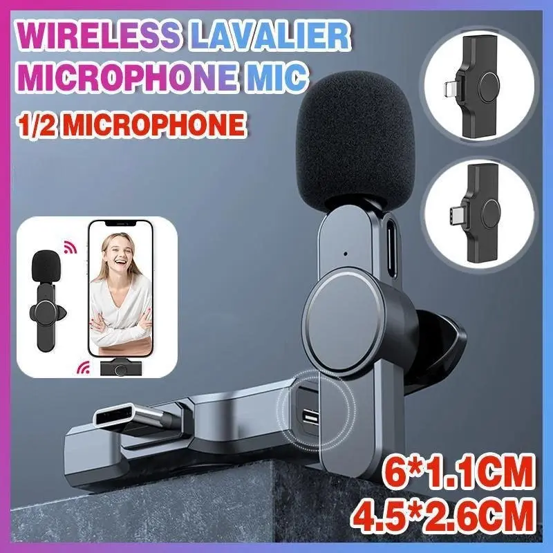 Wireless Lavalier Microphone Mic For Android Phone Apple Iphone Ipad Vlog Live Stream