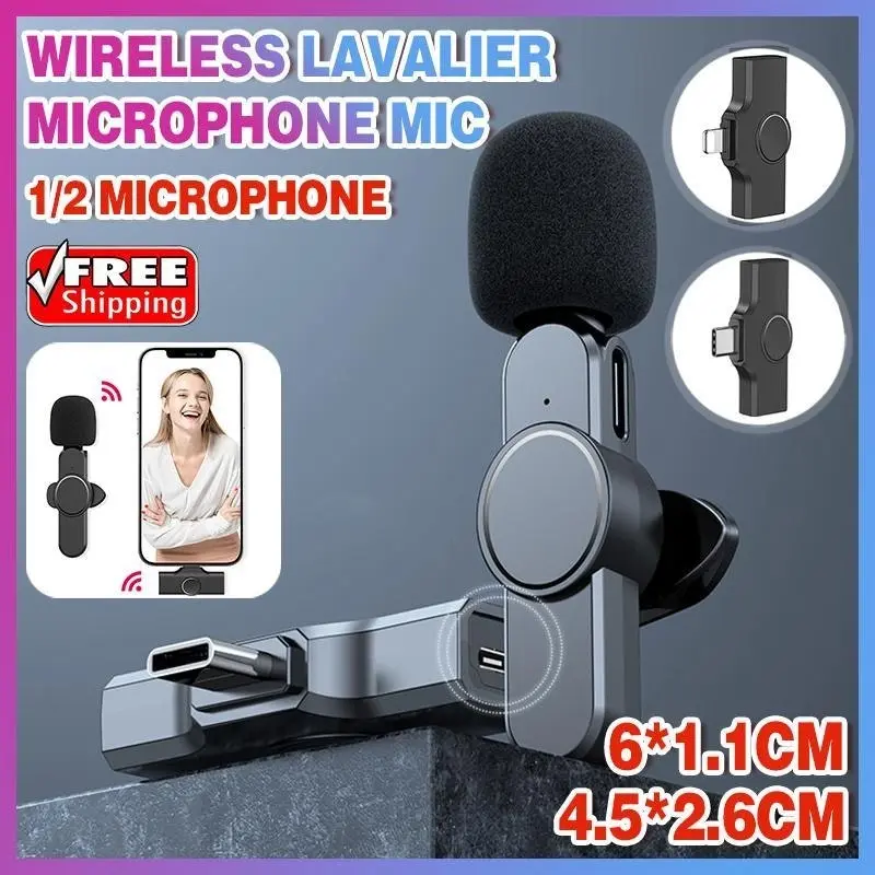 Wireless Lavalier Microphone Mic For Android Phone Apple Iphone Ipad Vlog Live Stream