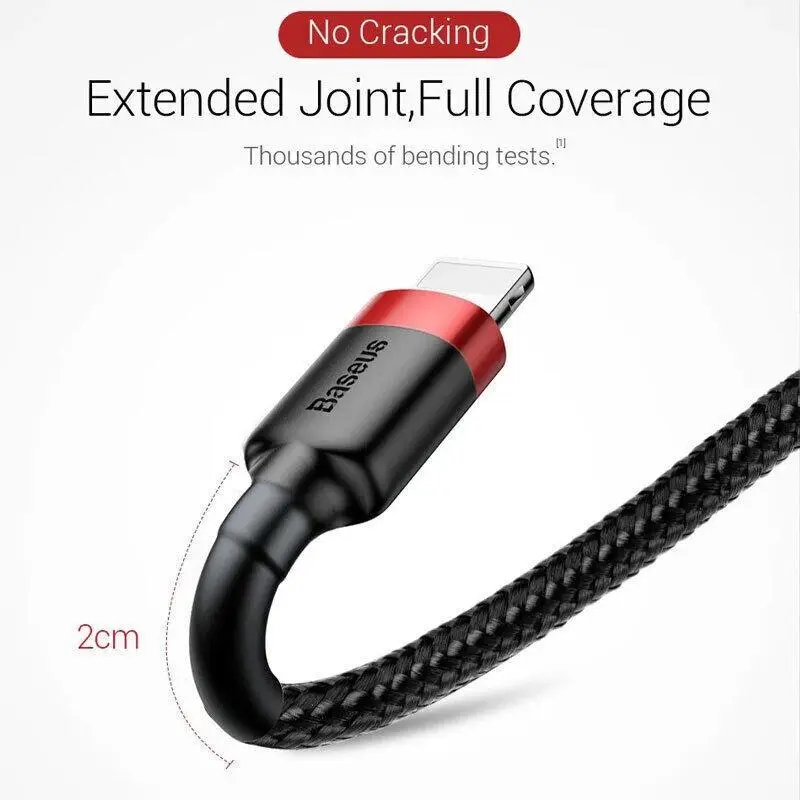 Red Black Genuine BASEUS 2.4A USB to Lighting Charging Cable Cord for iPhone 13 12 Pro XS