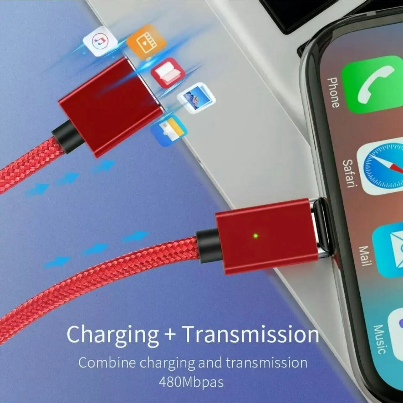 Red Essager Magnetic Fast Charging Data USB Cable for iPhone