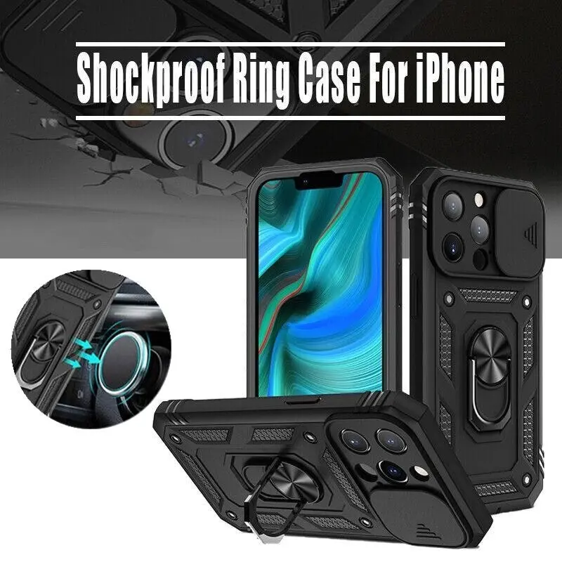 Black Shockproof Ring Case For iPhone 13 Pro Max 12 Pro Max Mini 11 Pro Max