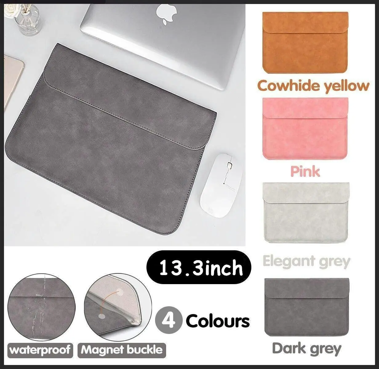 13" Pouch Laptop Bag Cover Leather Sleeve Case MacBook Air Pro Dell Retina