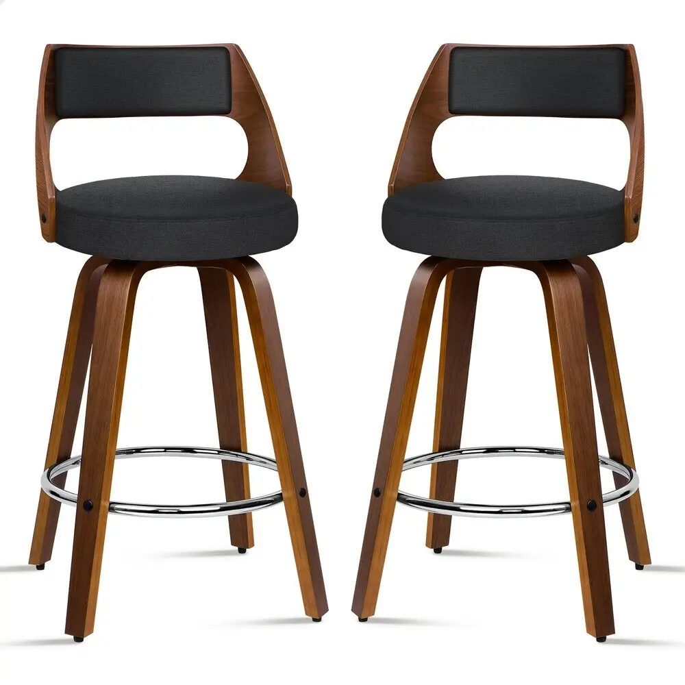 Alfordson Set of 2 Eden Elegant Modern Style Bar Stools (Fabric Black)