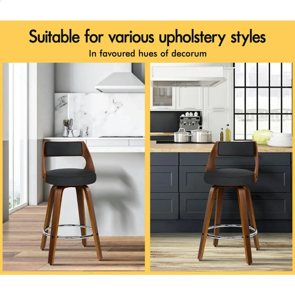 Alfordson Set of 2 Eden Elegant Modern Style Bar Stools (Fabric Black)