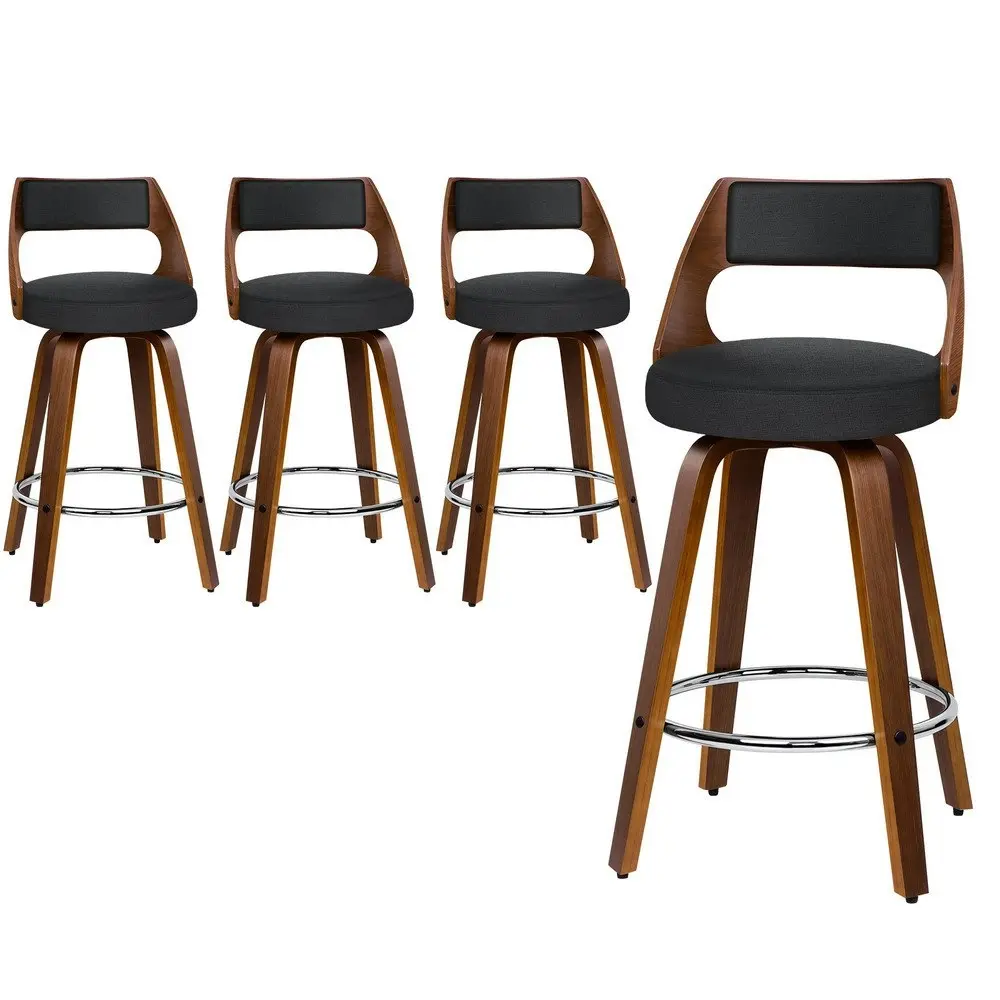 Alfordson Set of 4 Eden Elegant Modern Style Bar Stools (Fabric Black)