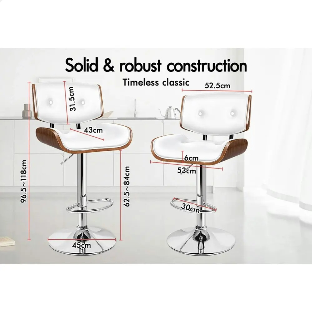 Alfordson 2x Bar Stool Kitchen Swivel Wooden  Chair Leather Odette White