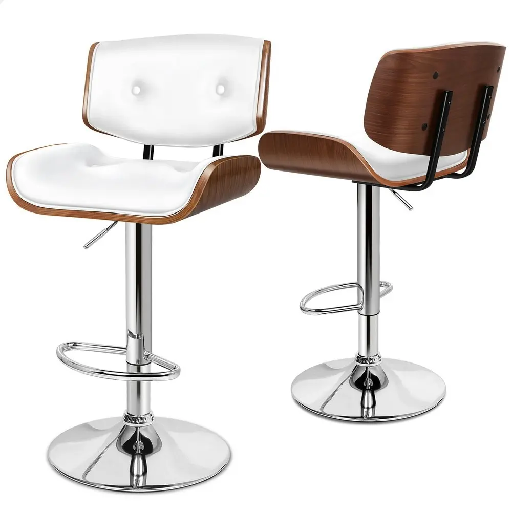 Alfordson 2x Bar Stool Kitchen Swivel Wooden  Chair Leather Odette White