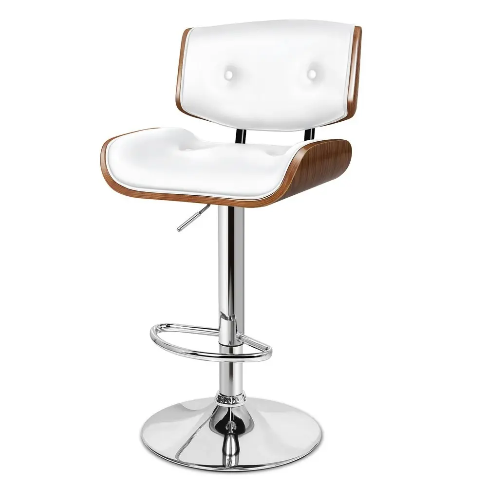 Alfordson 1x Bar Stool Kitchen Swivel Wooden  Chair Leather Odette White