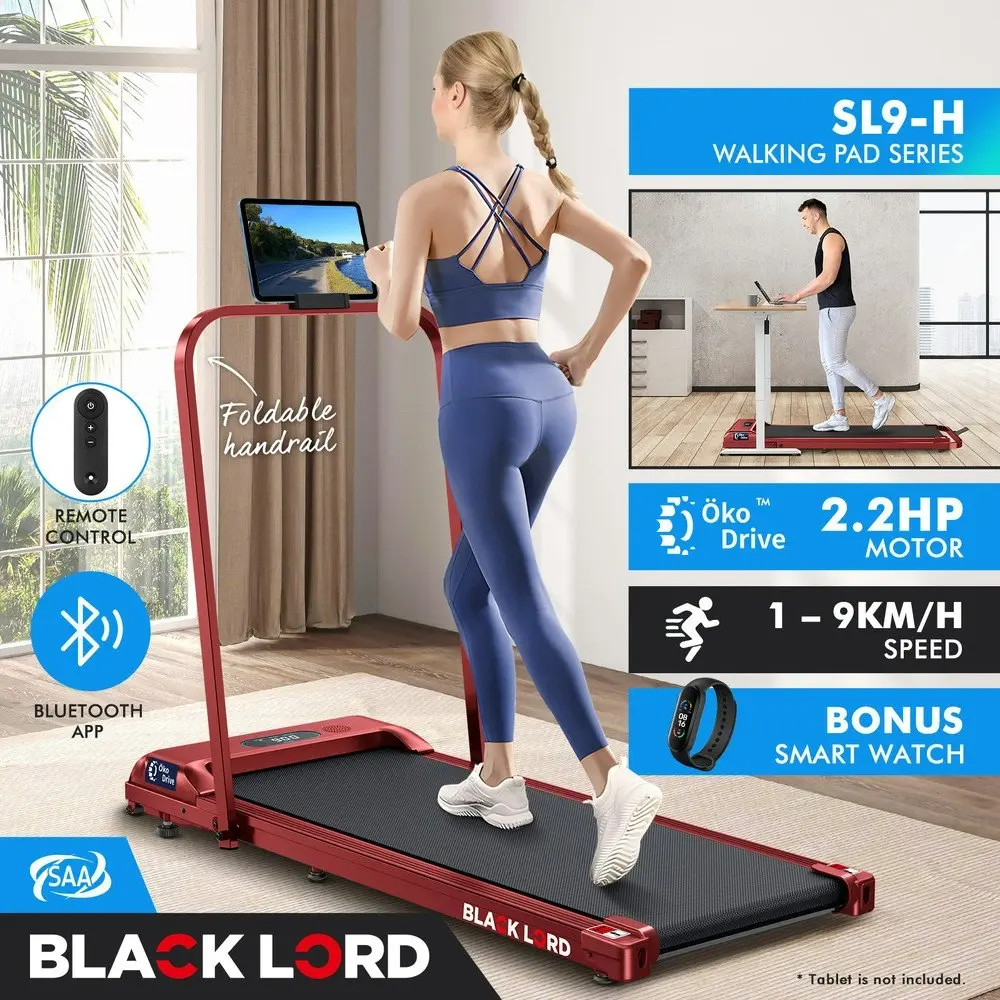 Black Lord Treadmill Electric Walking Pad Home Fitness Foldable Red w/ Smart Watch