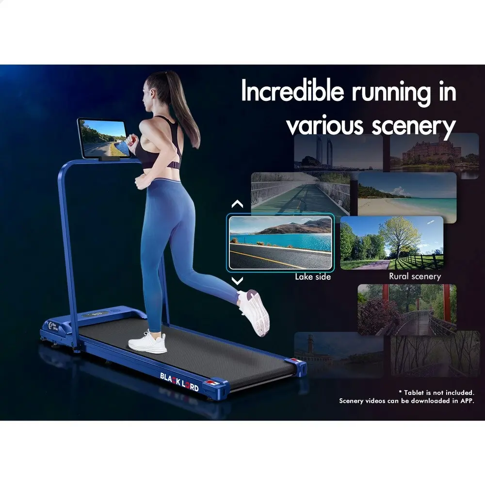 Black Lord Treadmill Electric Walking Pad Home Fitness Foldable Blue w/ Smart Watch