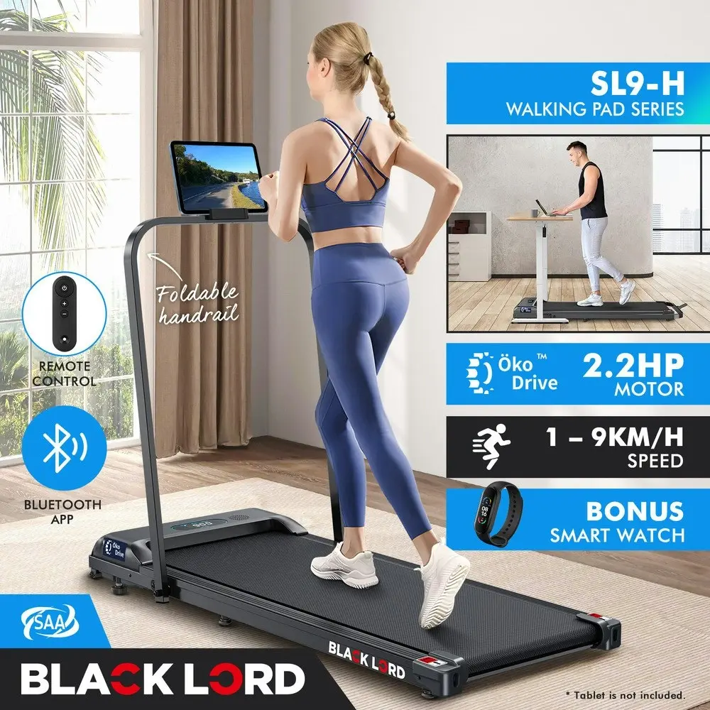 Black Lord Treadmill Electric Walking Pad Home Fitness Foldable w/ Smart Watch