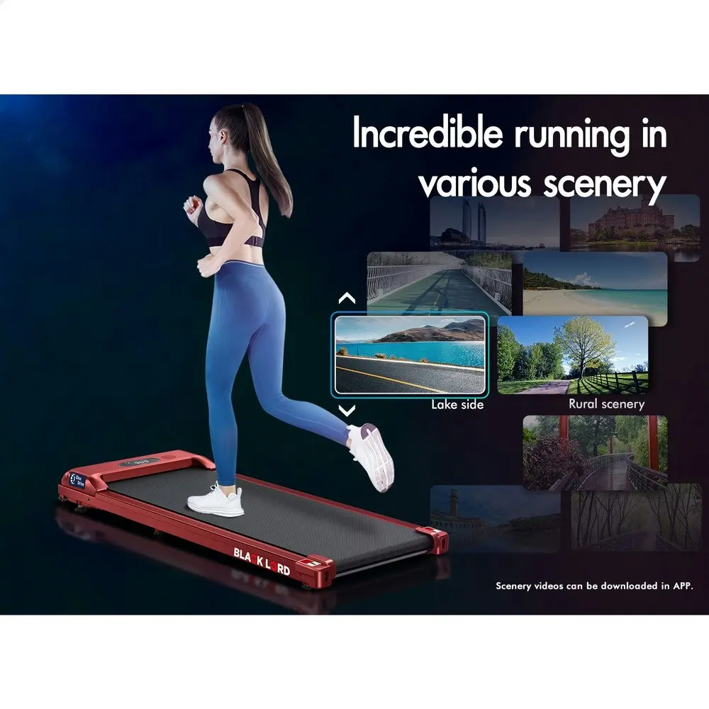 Black Lord Treadmill Electric Walking Pad Home Office Gym Fitness Red w/ Smart Watch