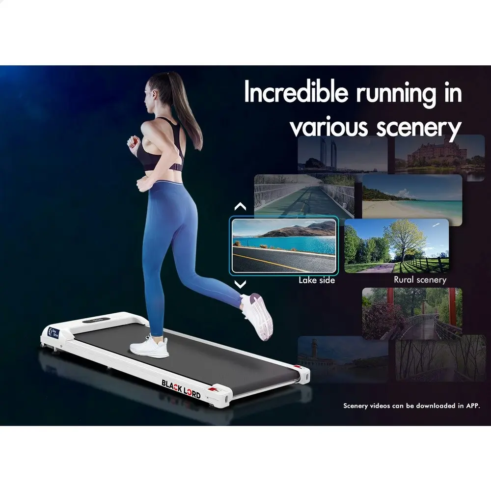 Black Lord Treadmill Electric Walking Pad Home Office Gym Fitness White w/ Smart Watch