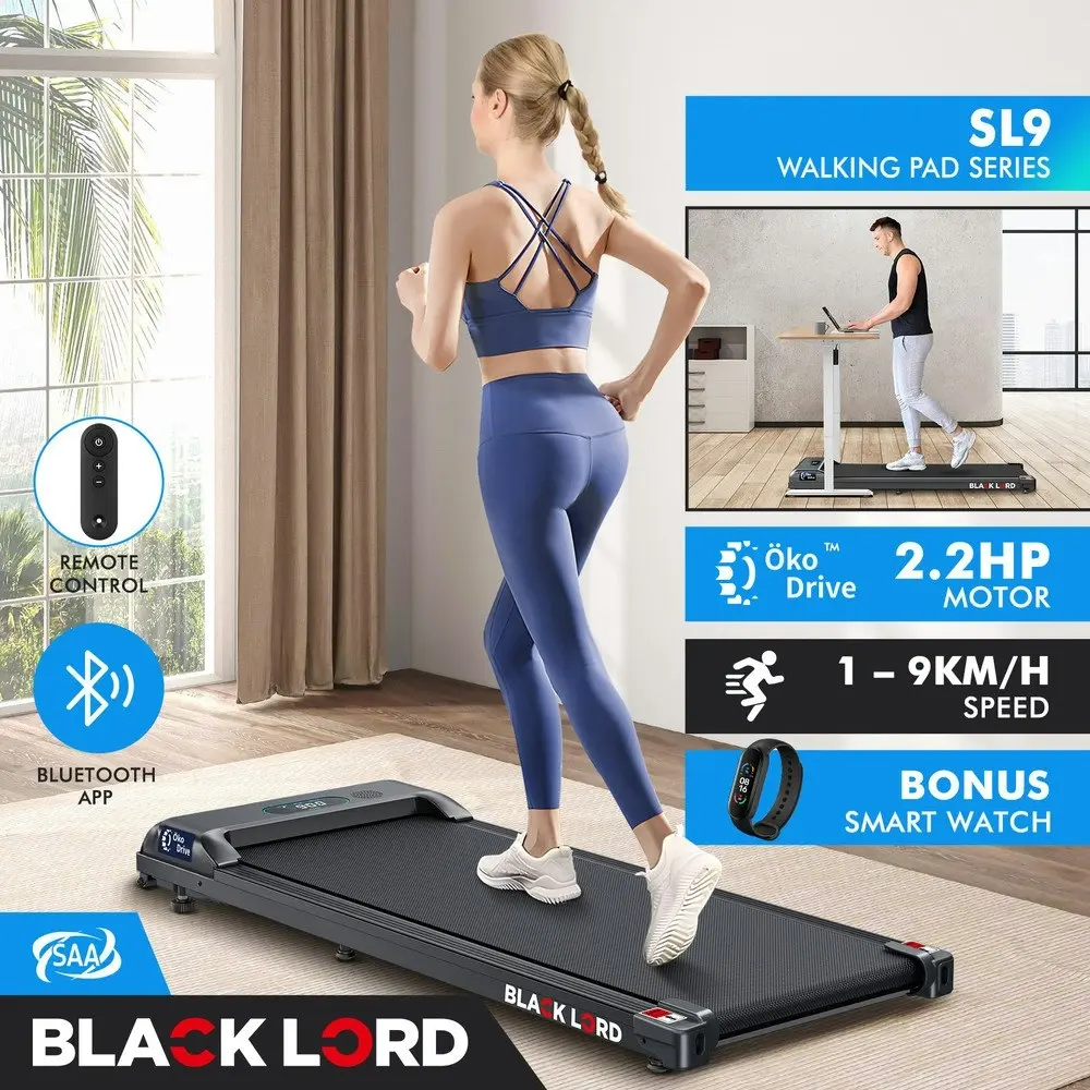 Black Lord Treadmill Electric Walking Pad Home Office Gym Fitness w/ Smart Watch