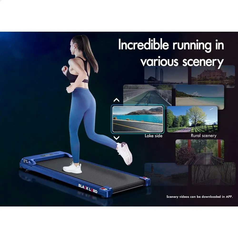 Black Lord Treadmill Electric Walking Pad Home Office Gym Fitness Blue w/ Smart Watch