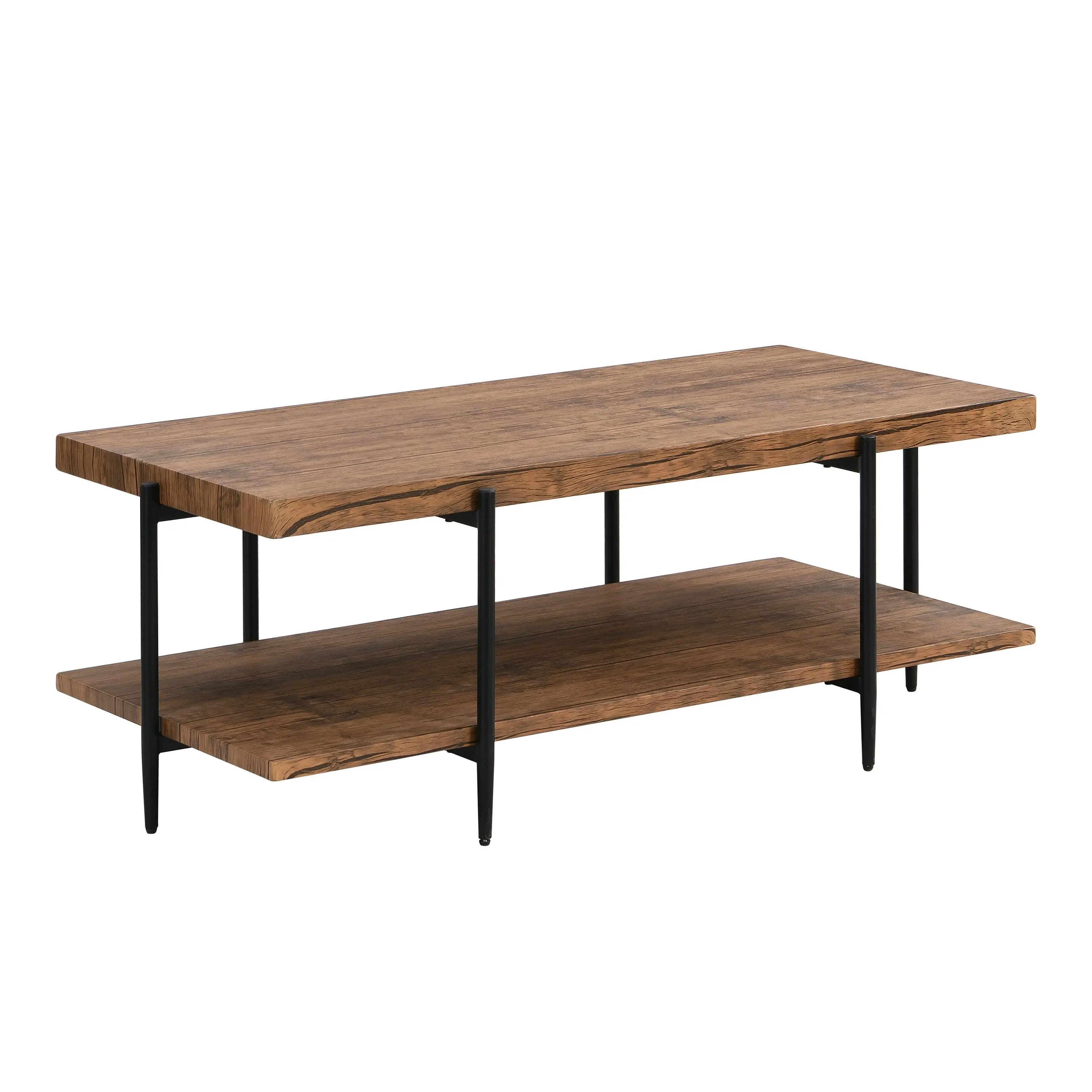 IHOMDEC Extra Long 2-Tier Coffee Table 125cmW Rustic Dark Brown