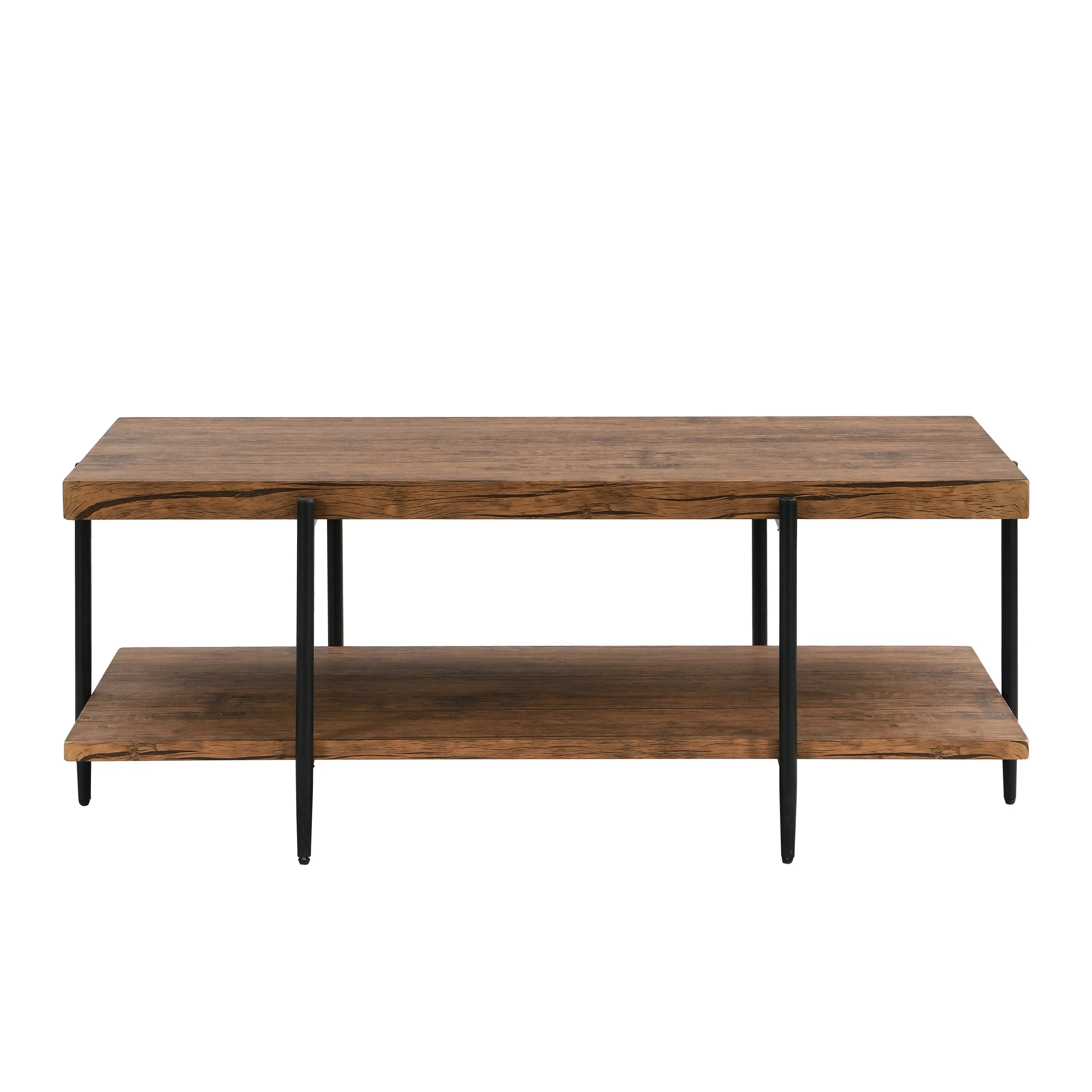 IHOMDEC Extra Long 2-Tier Coffee Table 125cmW Rustic Dark Brown