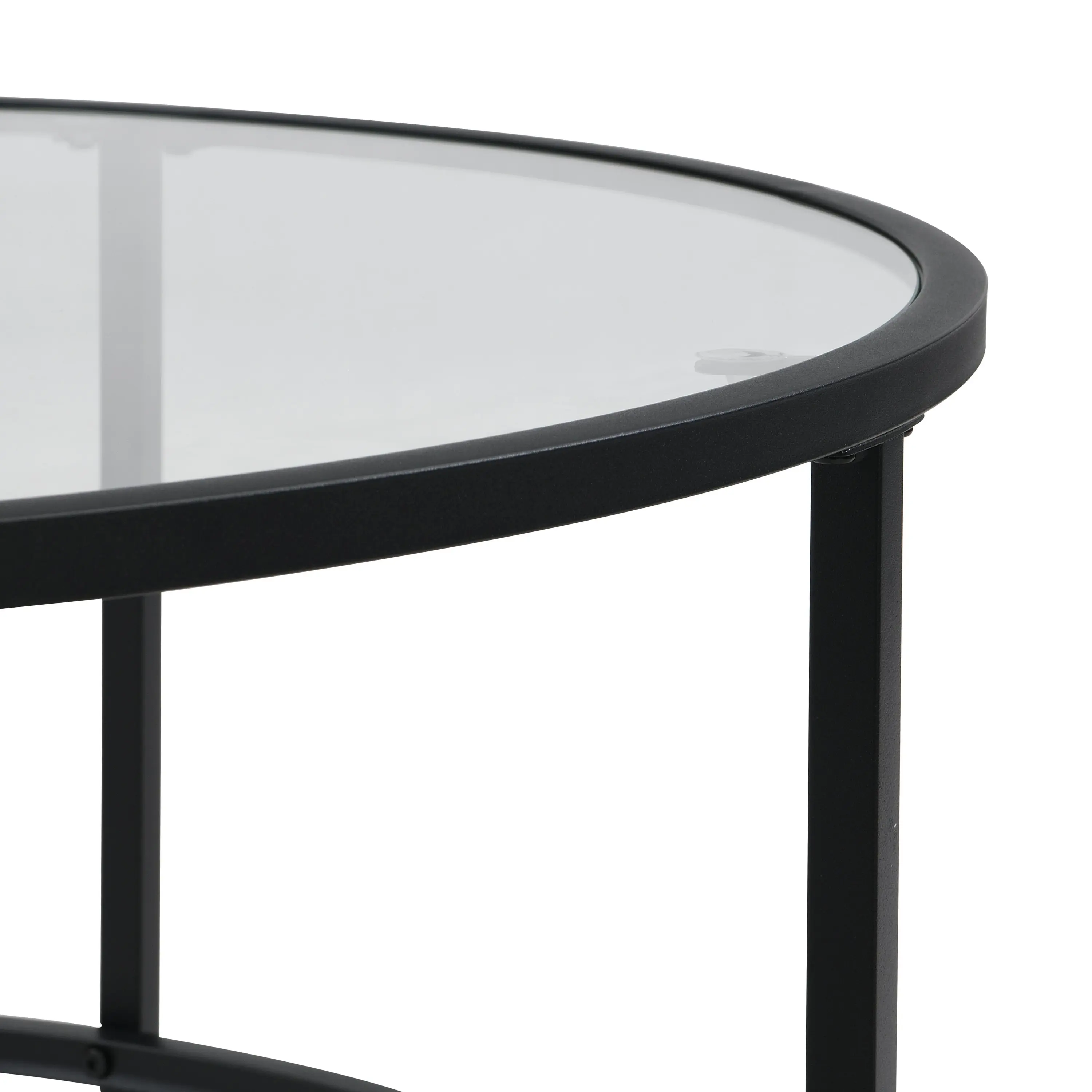 IHOMDEC Round Coffee Tables Metal Frame with Top Tempered Glass Black/Transparent