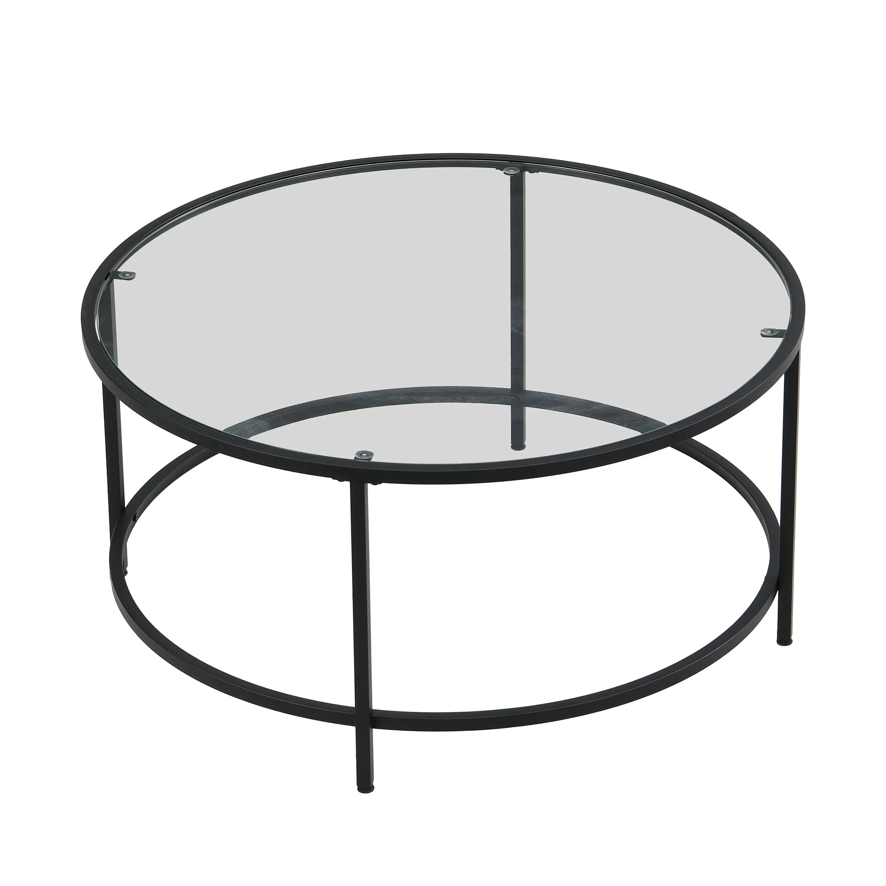 IHOMDEC Round Coffee Tables Metal Frame with Top Tempered Glass Black/Transparent