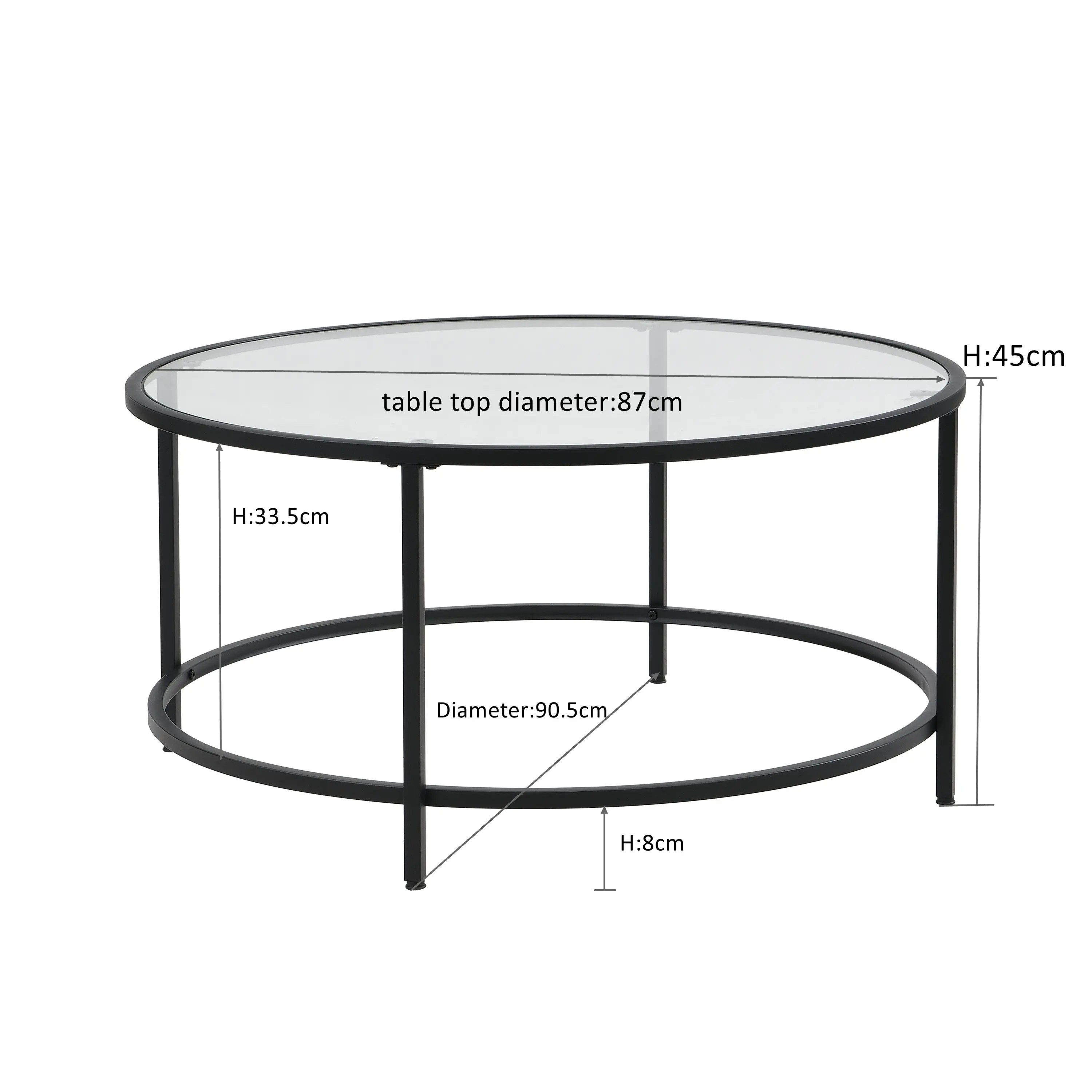 IHOMDEC Round Coffee Tables Metal Frame with Top Tempered Glass Black/Transparent