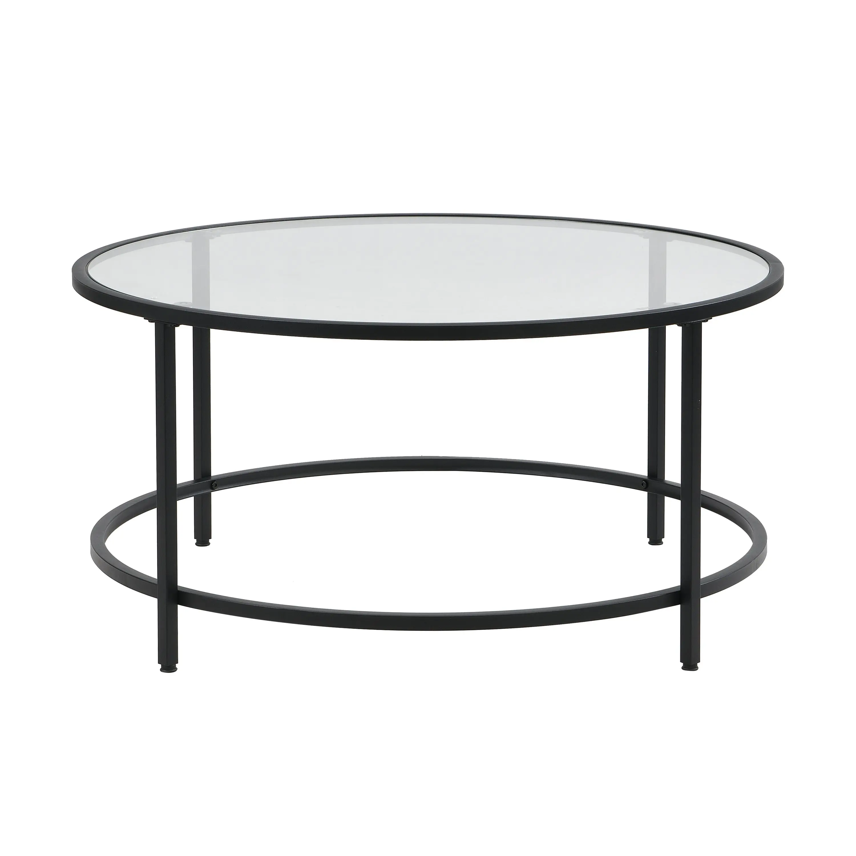 IHOMDEC Round Coffee Tables Metal Frame with Top Tempered Glass Black/Transparent