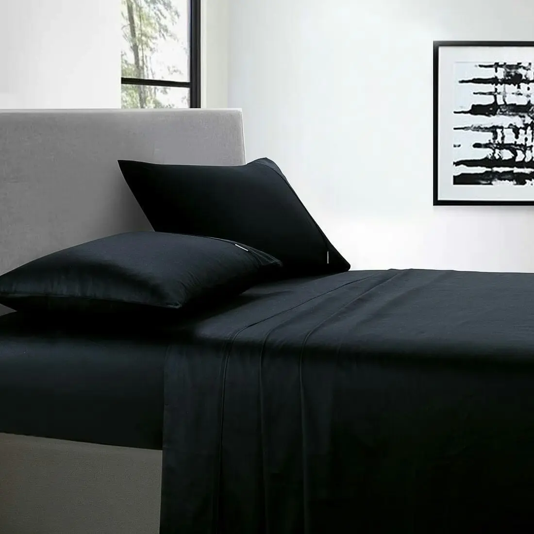 400 Thread Count Fitted sheet Queen Bed Extra Depth Black