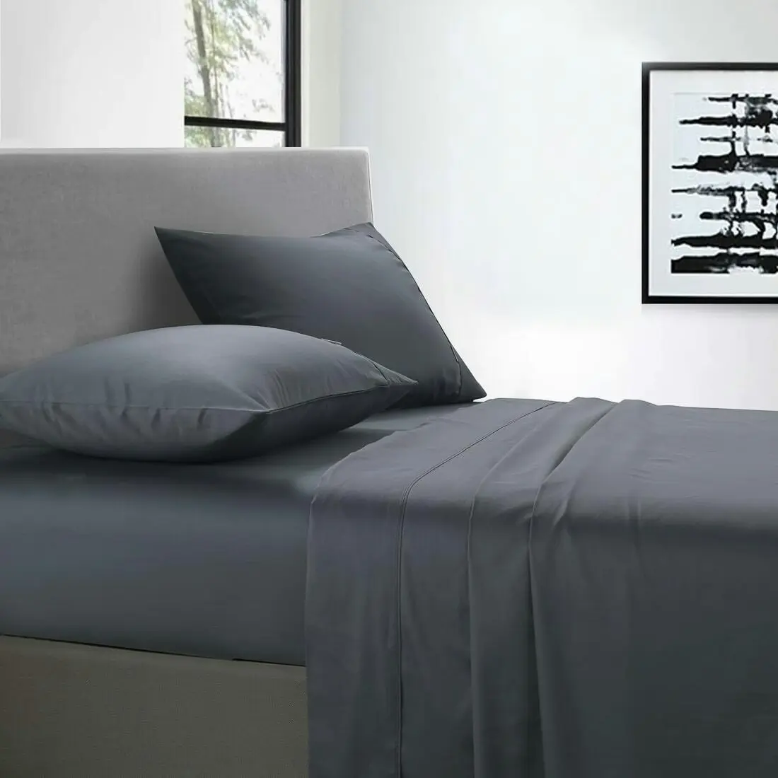 400 Thread Count Fitted sheet King Bed Extra Depth Charcoal