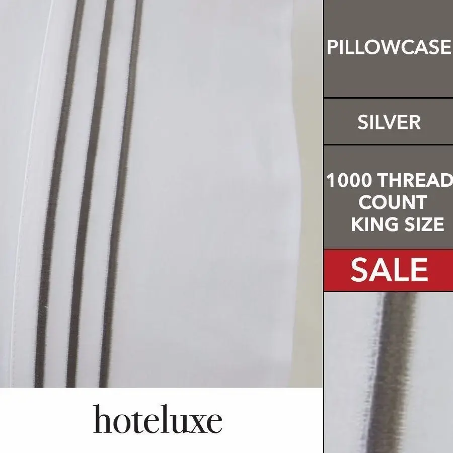 Ritz Embroidered King Size Pillowcase -1000TC Silver