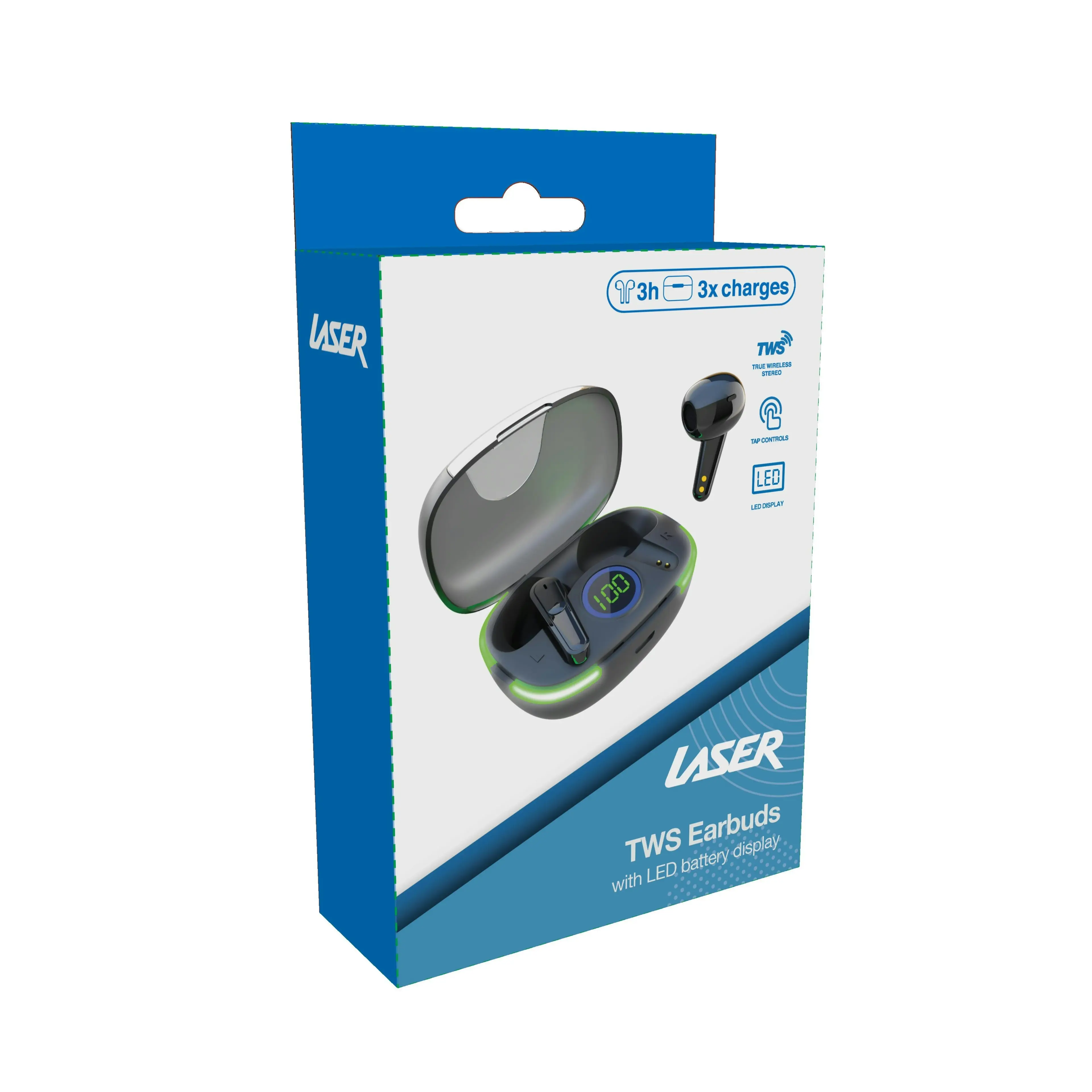 Laser TWS Earbuds with LED Display: True Wireless & Tap Control