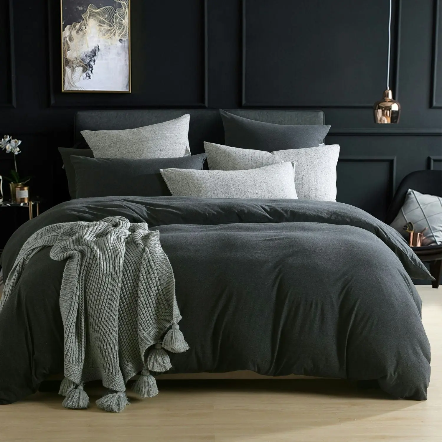 Jersey Quilt Cover Set Charcoal