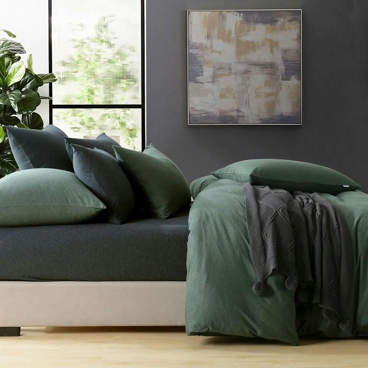 Jersey Quilt Cover Set Olive Green