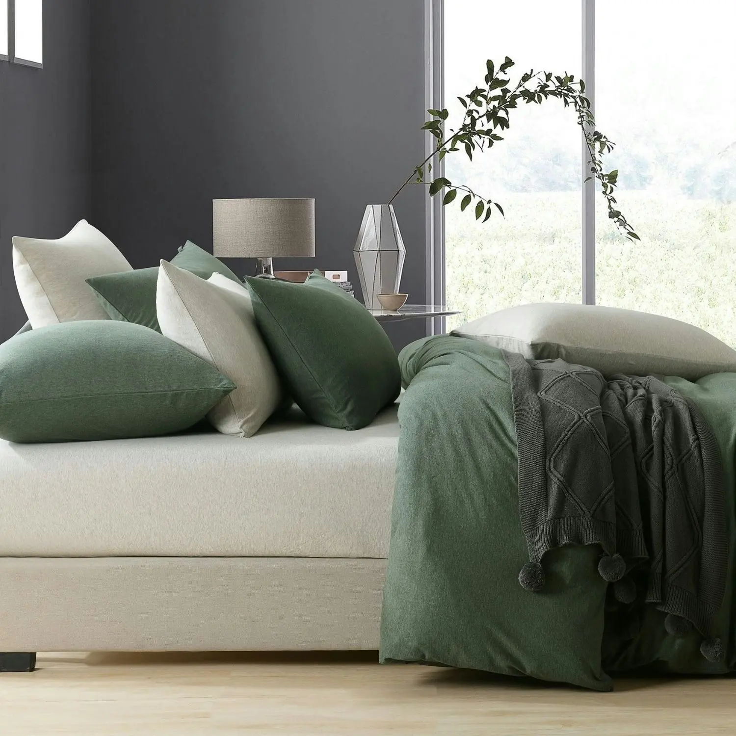 Jersey Quilt Cover Set Olive Green