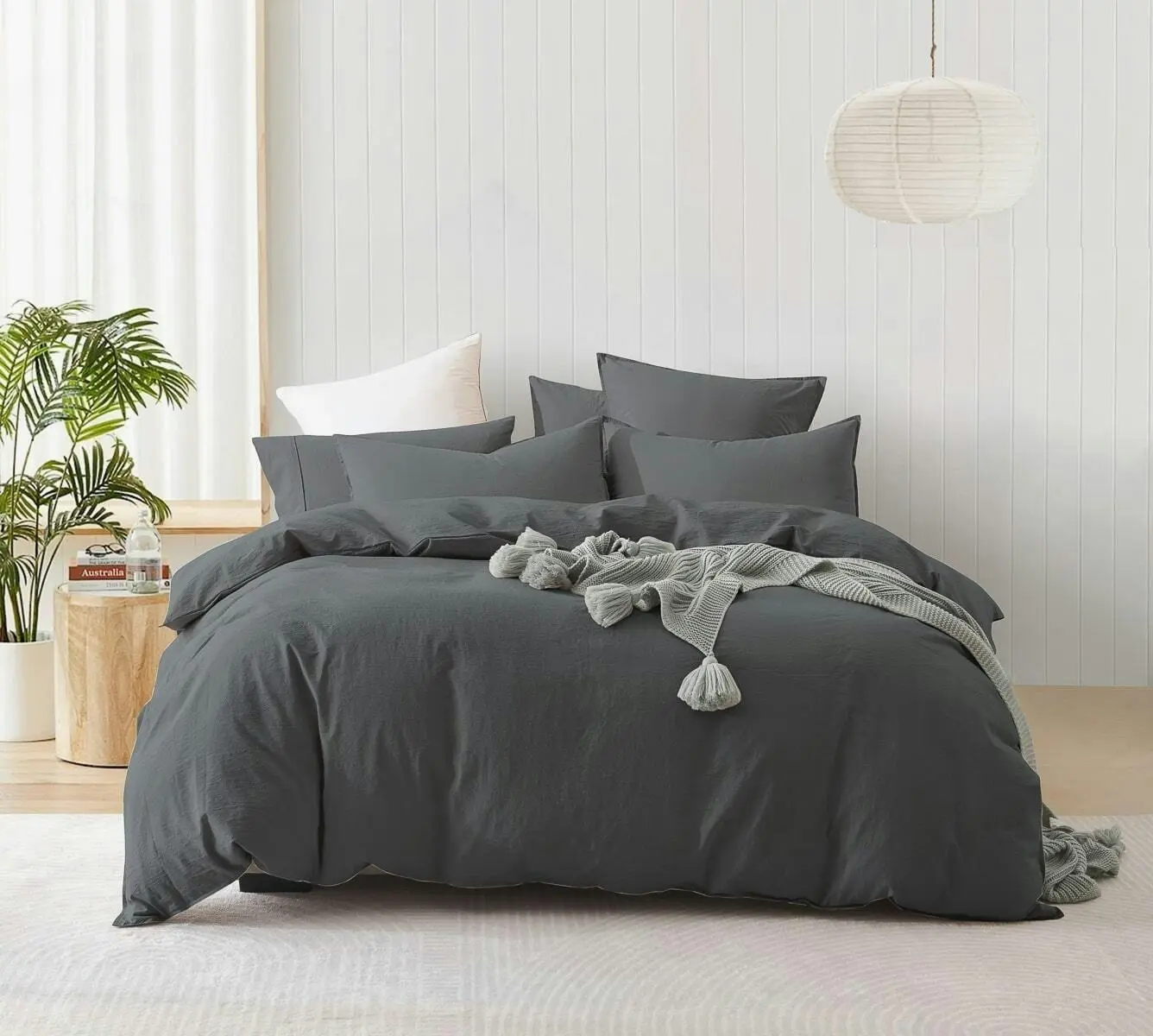 Stone Washed Quilt Cover Set Charcoal