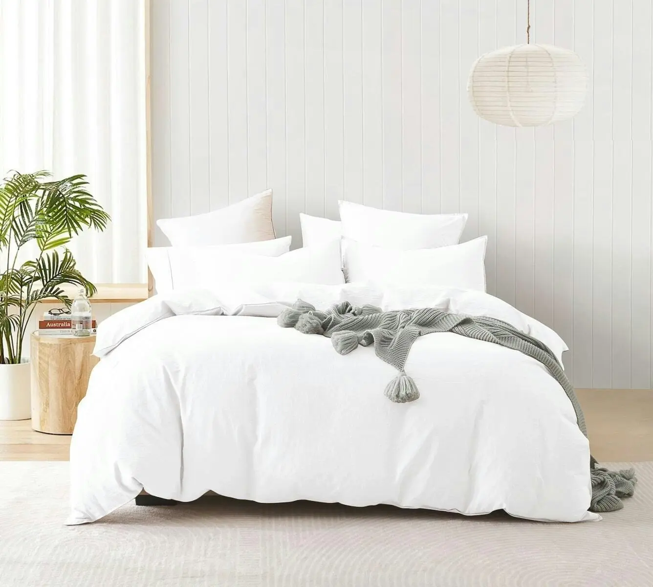 Stone Washed Quilt Cover Set White