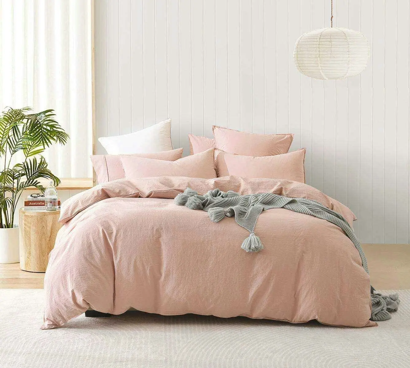 Stone Washed Quilt Cover Set Pink