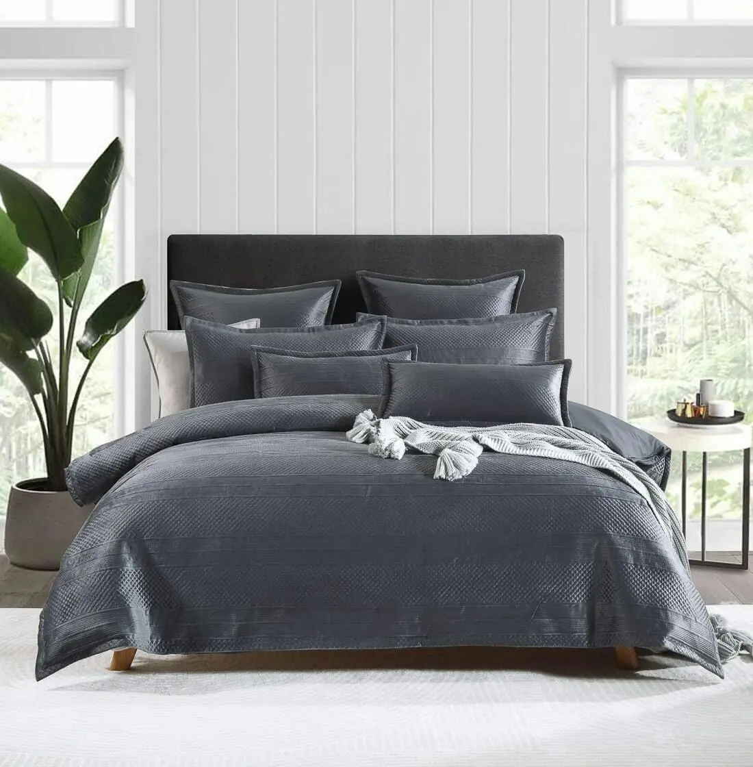 Emma Quilt Cover Set Charcoal