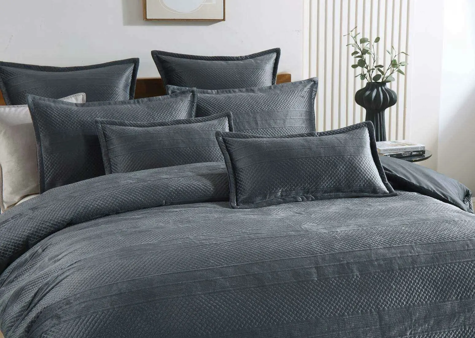 Emma Quilt Cover Set Charcoal