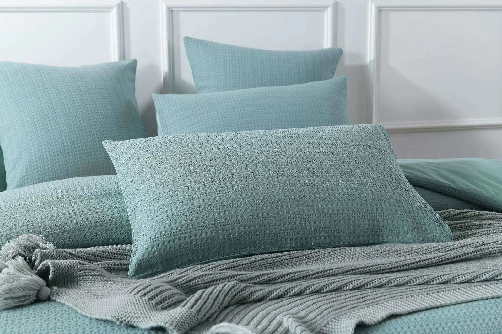 Jax Chunky Waffle Blue Quilt Cover Set